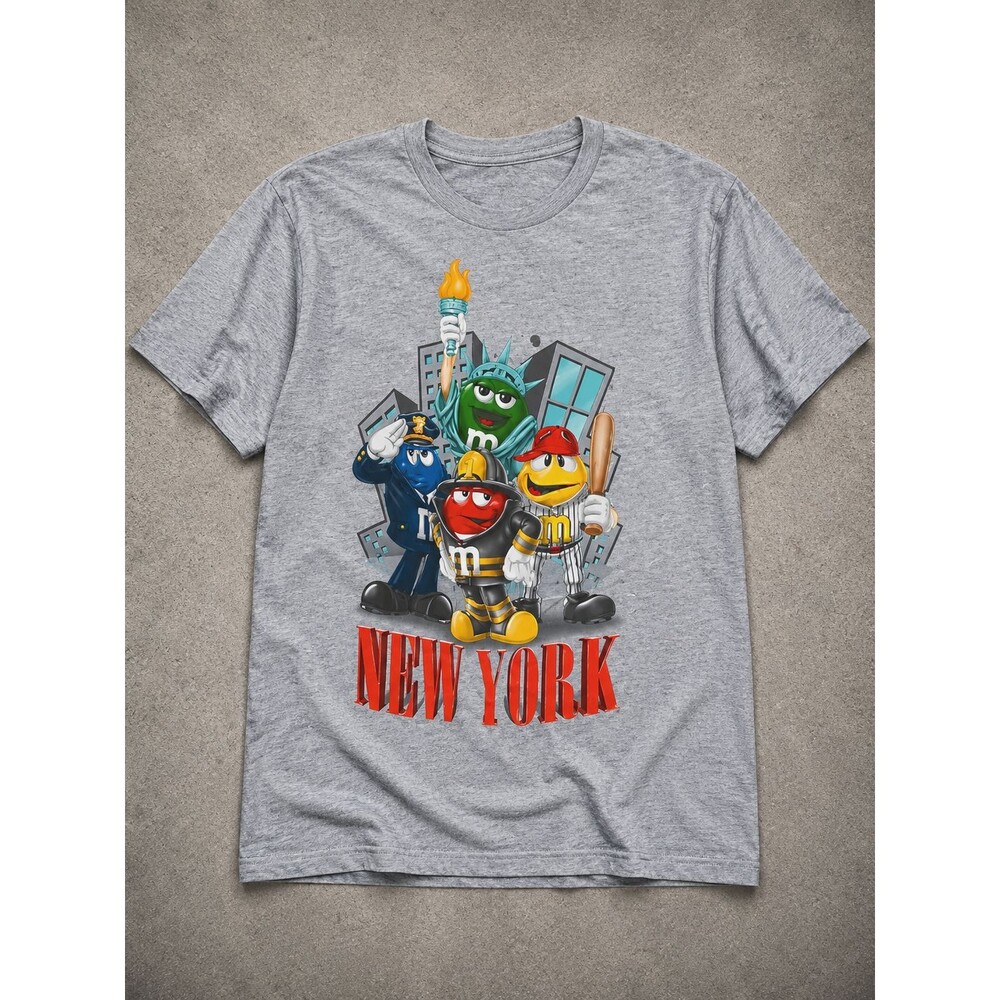 M&M's New York NYC Statue Liberty Candy Graphic Gray T-Shirt Mens Small